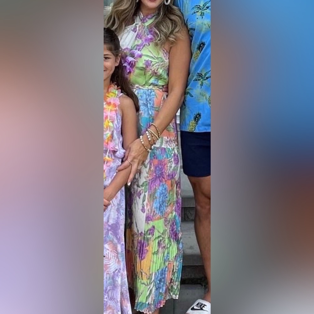 Floral maxi halter dress with thin rope belt